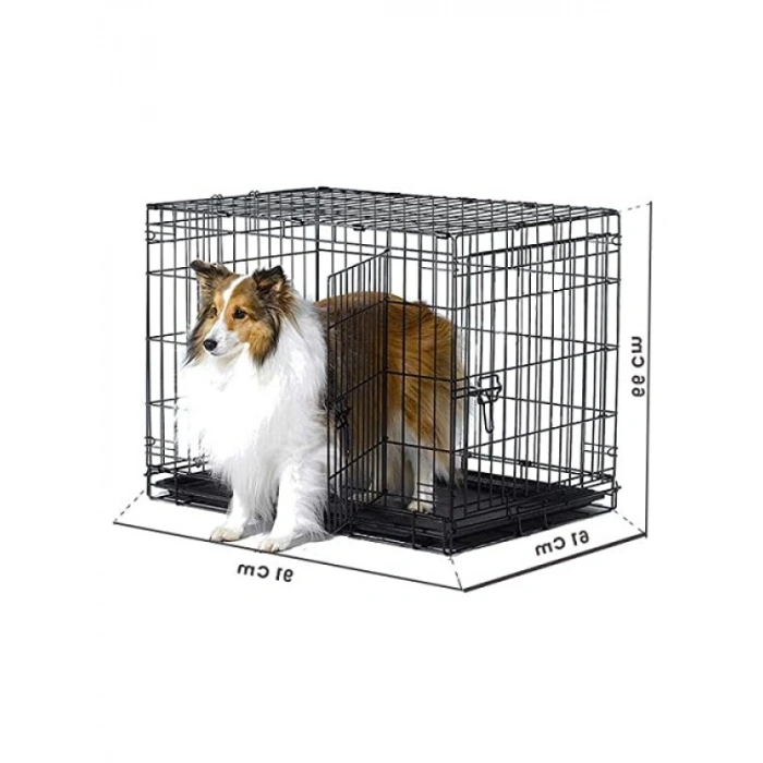 Siyah Metal Köpek Kafesi 91x61x66 cm