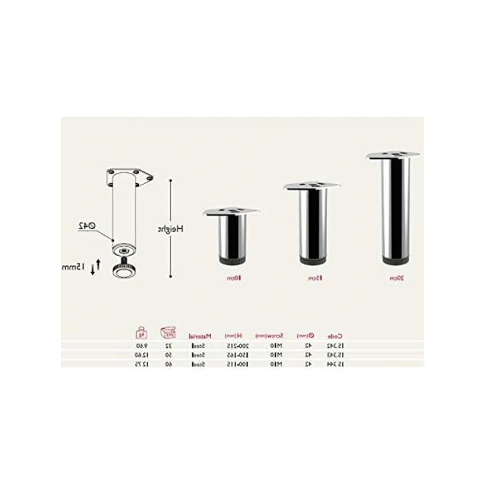 Siyah Metal Mobilya Ayağı, 42mm Çapında, 5cm Yükseklikte, 4 Adet Set