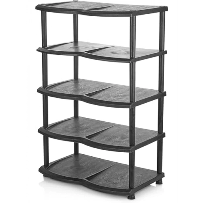 Siyah Plastik 5 Katlı Ayakkabılık, 10 Çift Kapasiteli