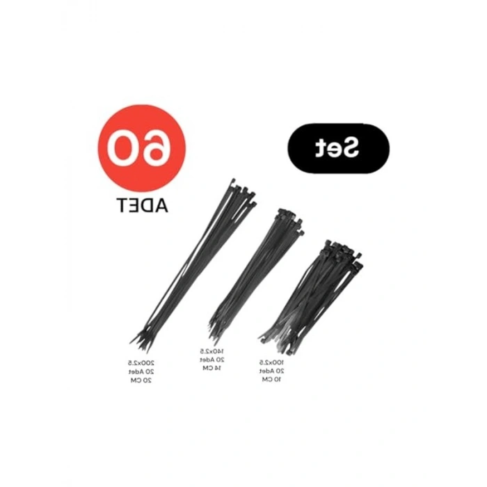 Siyah Plastik Kablo Bağı Seti, 100 mm - 250 mm Uzunlukta 60 Adet
