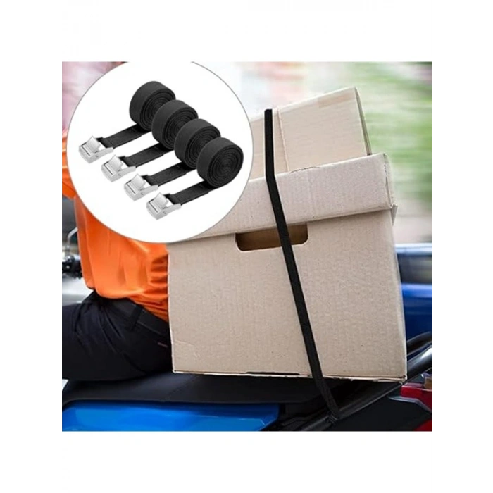 Siyah Renk 2 cm x 2 m Ayarlanabilir Gergi Kayışı - 4 Adet Set