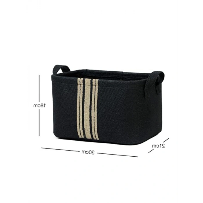 Siyah Renk Çizgili Jüt Sepet - 30 x 21 x 18 cm