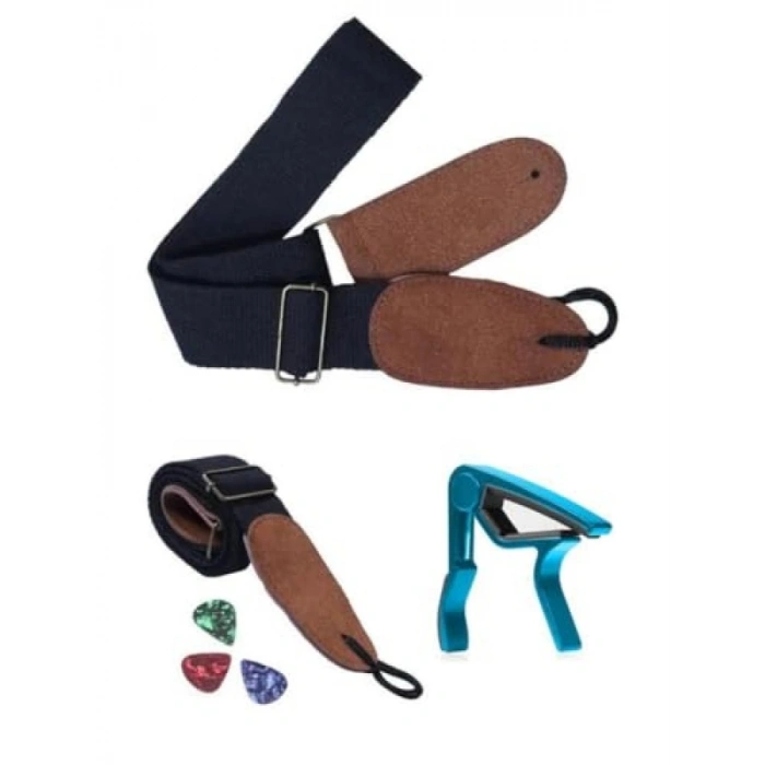 Siyah Renk Gitar Omuz Askısı ve Capo Seti