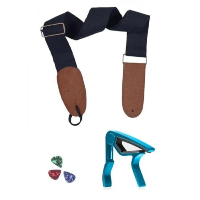 Siyah Renk Gitar Omuz Askısı ve Capo Seti