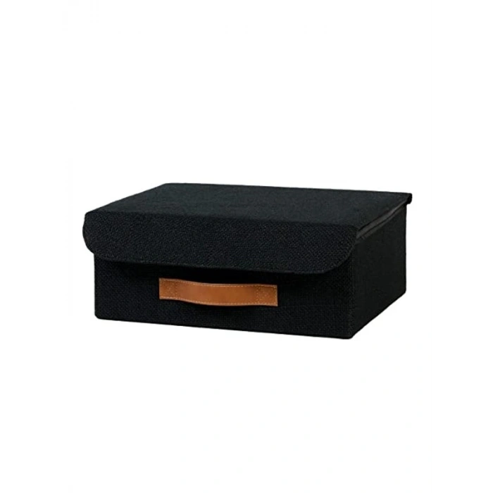 Siyah Renkli Jüt Kapaklı Çekmece İçi Kutu, 30 x 23 x 11 cm Ölçülerde