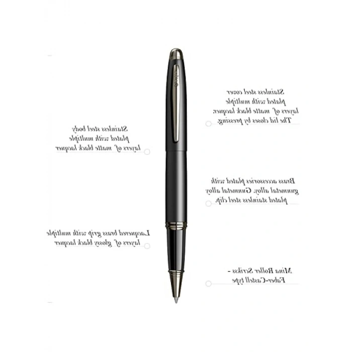 Siyah Roller Kalem, Paslanmaz Çelik Kapaklı