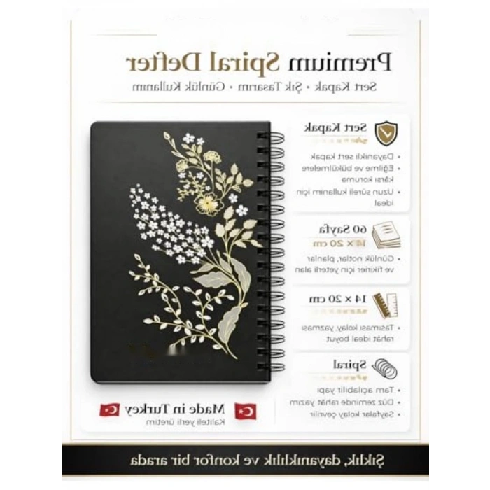 Siyah Sayfalı Premium Spiral Defter - 60 Sayfa