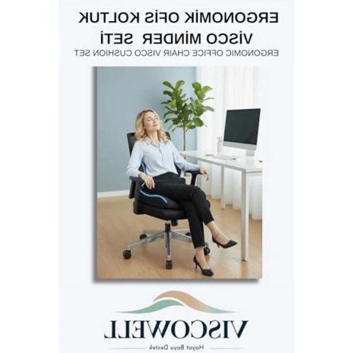 Siyah Sırt Bel Destek Minderi ve Oturma Minderi Seti