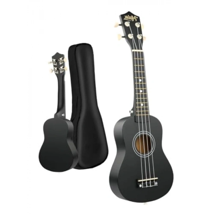 Siyah Soprano Ukulele ile Taşıma Çantası ve Pena Seti