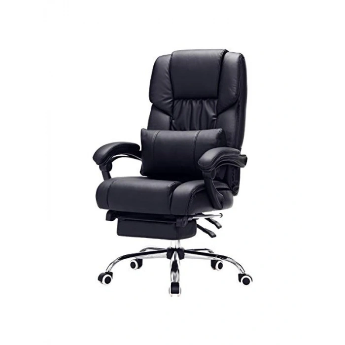 Siyah Suni Deri Bel Destekli Ofis Koltuğu, 67x66x116 cm