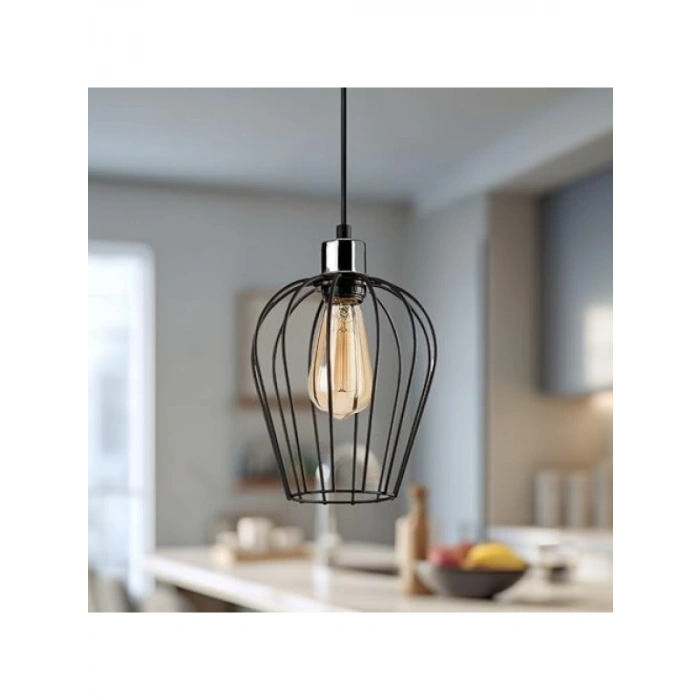 Siyah Tekli Tel Sarkıt Aydınlatma - Ayarlanabilir Yükseklik