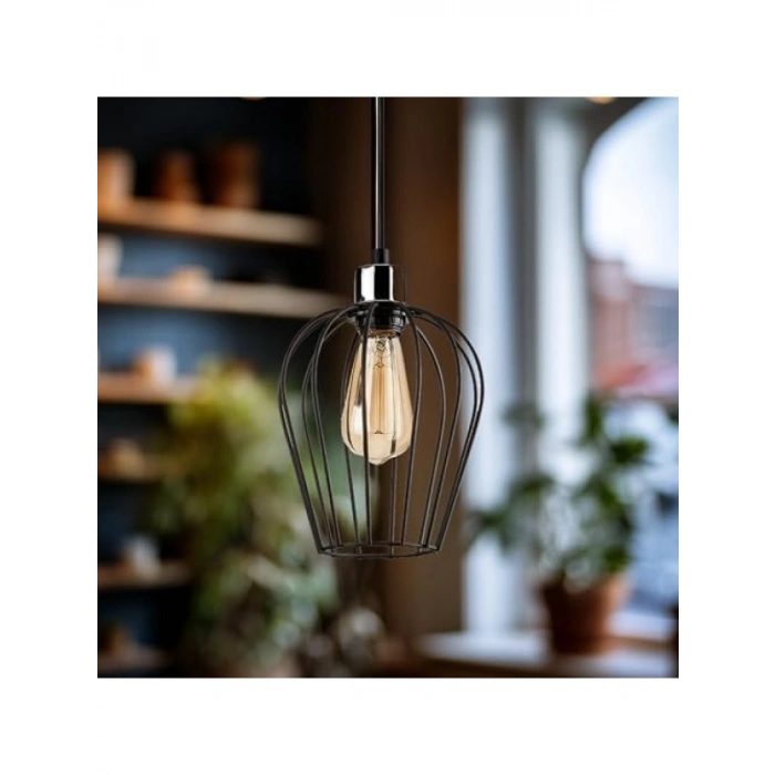 Siyah Tekli Tel Sarkıt Aydınlatma - Ayarlanabilir Yükseklik