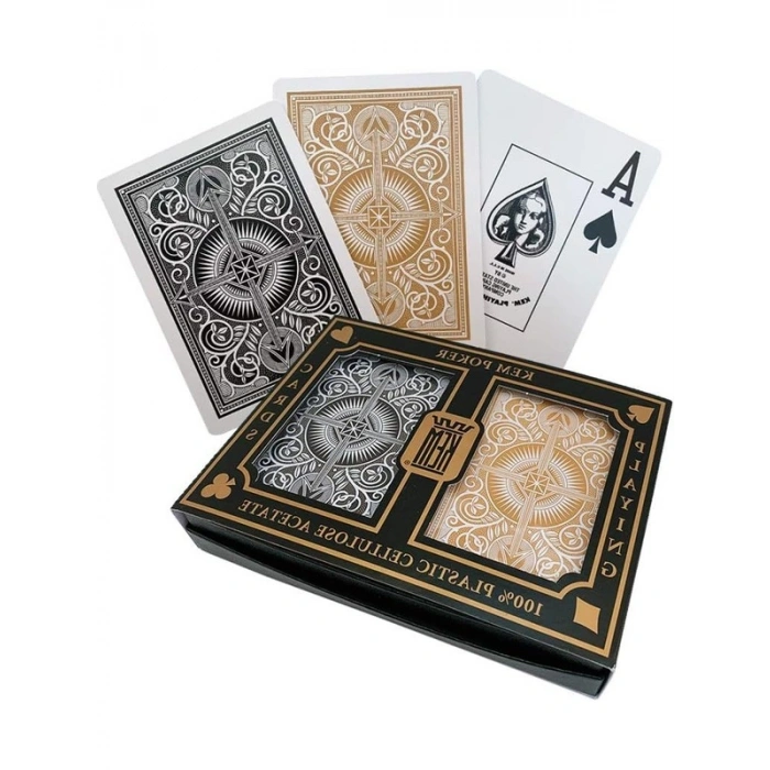 Siyah ve Altın Sarısı Jumbo Endeksli Poker Kartları, Çift Deste