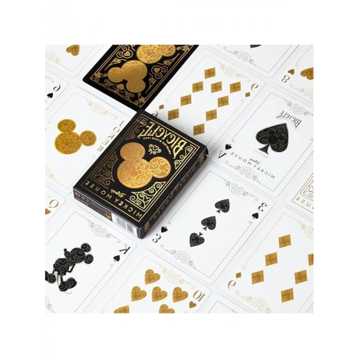 Siyah ve altın sarısı Mickey Mouse oyun kartları seti