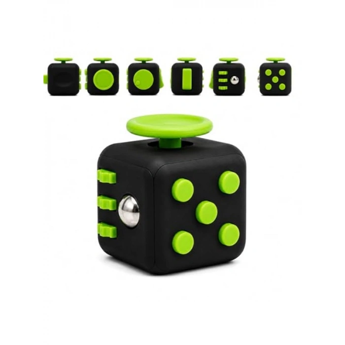 Siyah ve Yeşil Stres Küpü, Fidget Oyuncağı ile Odaklanmayı Destekler