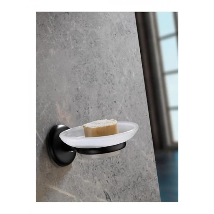 Siyah Yapışkanlı Hazneli Katı Sabunluk