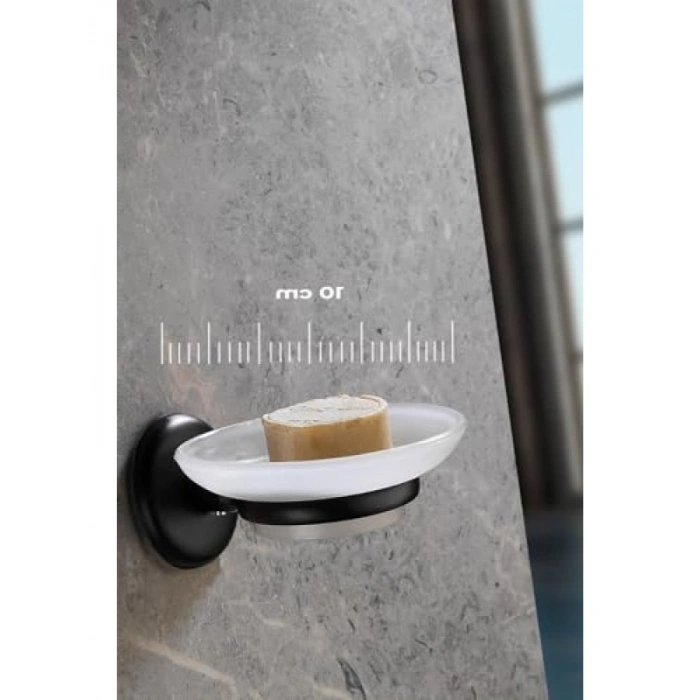 Siyah Yapışkanlı Hazneli Katı Sabunluk