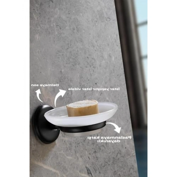 Siyah Yapışkanlı Hazneli Katı Sabunluk