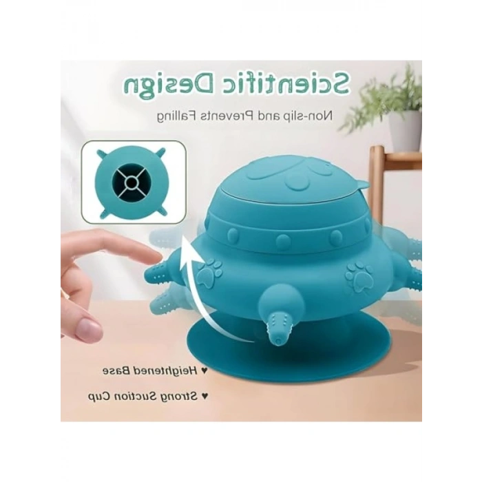 Sızdırmaz Silikon Yavru Köpek Mama Kabı, 240ml Kapasiteli (Mavi)