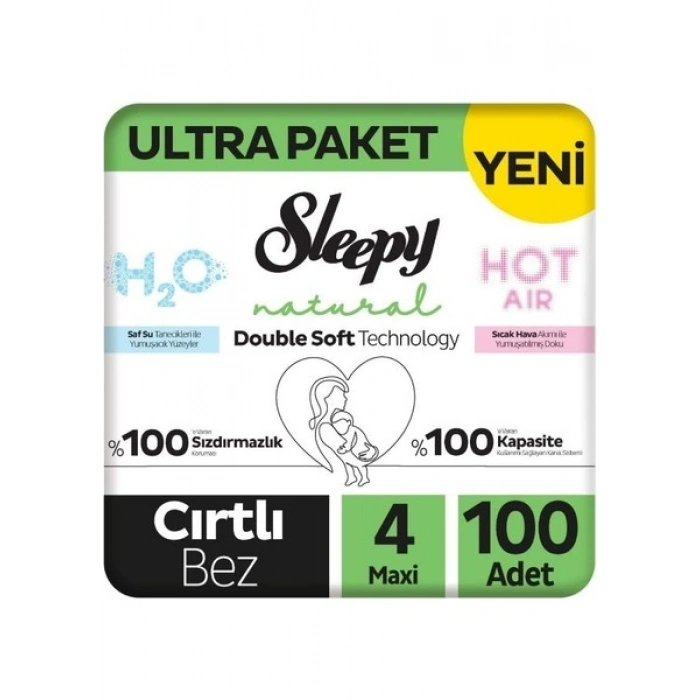 Sleepy Natural Double Soft 4 Numara Maxi 100LÜ Bebek Bezi