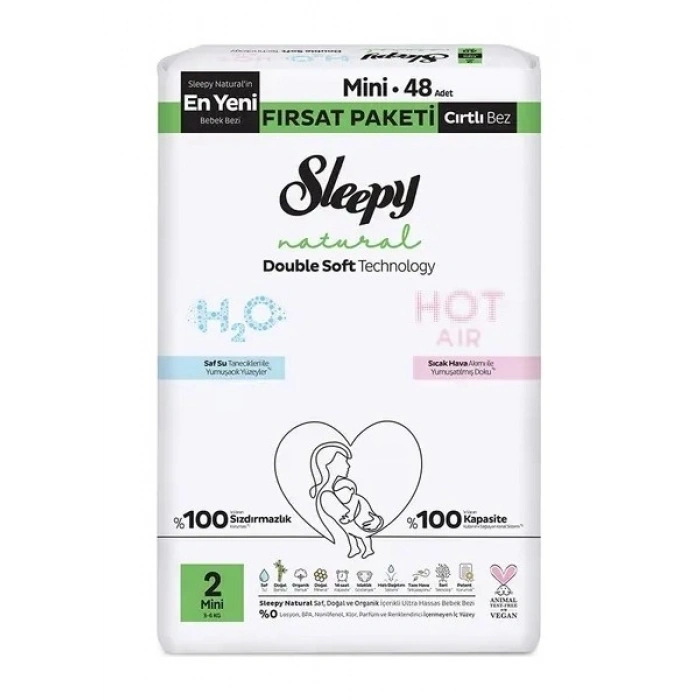 Sleepy Natural Double Soft Bebek Bezi Fırsat Paketi 2 Beden 48 Adet