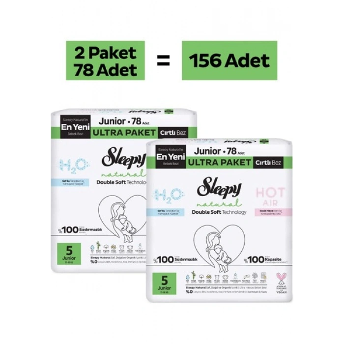 Sleepy Natural Double Soft Ultra Paket Bebek Bezi 5 Numara Junior 156 Adet