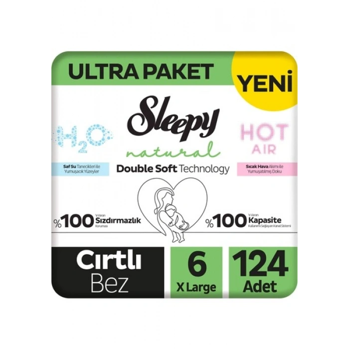 Sleepy Natural Double Soft Ultra Paket Bebek Bezi 6 Numara Xlarge 124 Adet
