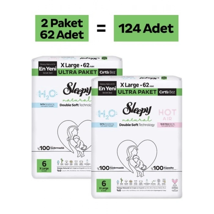 Sleepy Natural Double Soft Ultra Paket Bebek Bezi 6 Numara Xlarge 124 Adet