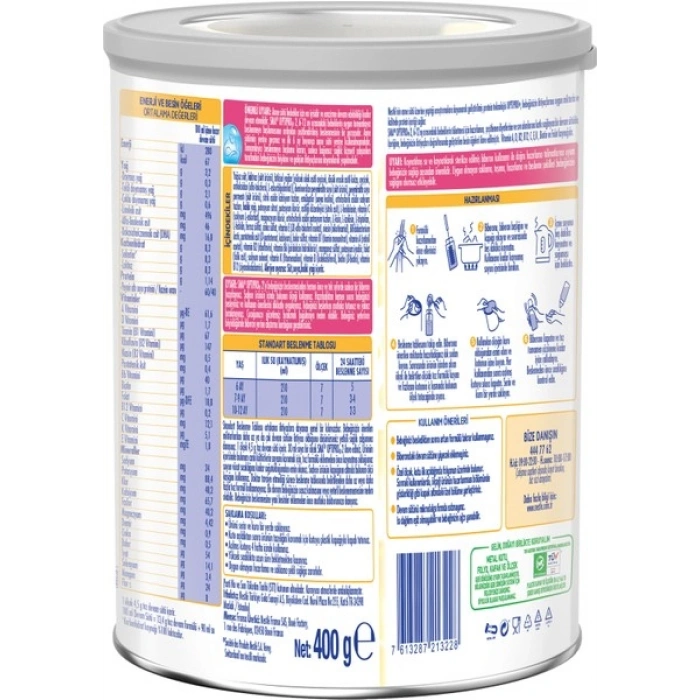 SMA Optipro 2 400 gr 6-12 Ay İçin Probiyotikli Toz Devam Sütü Sütlü İçerik