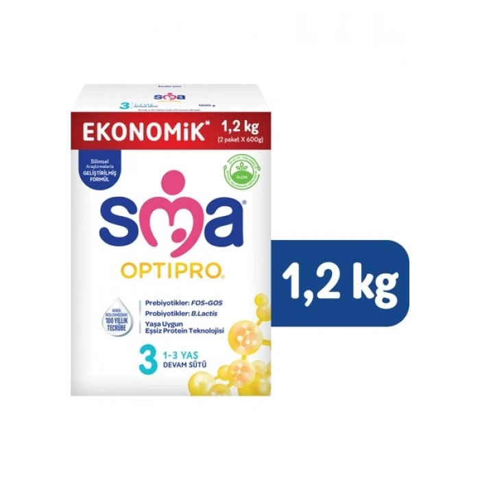 SMA Optipro 3 Toz Devam Sütü 1200 gr (2x600g) 1-3 Yaş İçin Sütlü Besin