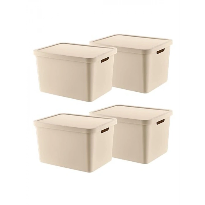 Smartware 4Lü Set Stafi Çok Amaçlı Kapaklı Kutu Latte 18 LT - LATTE, Çok Amaçlı Kapaklı Kutu, Ev-Ofis-Depo İçin, Kapaklı Saklama Kutusu