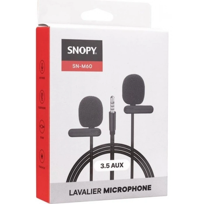 Snopy SN-M60 Siyah 2 Mikrofonlu Akıllı Telefon ve Youtuber Yaka Mikrofonu