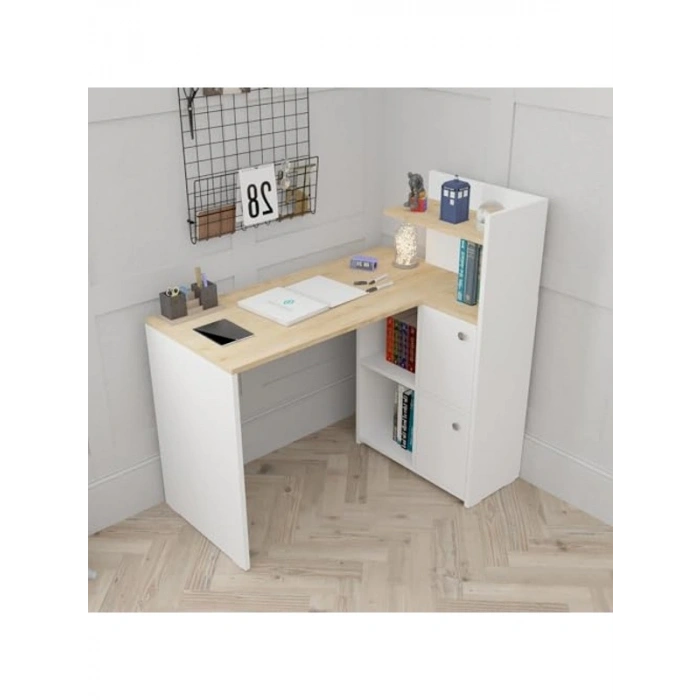 Sol Yönlü Kitaplıklı Dolaplı L Çalışma Masası