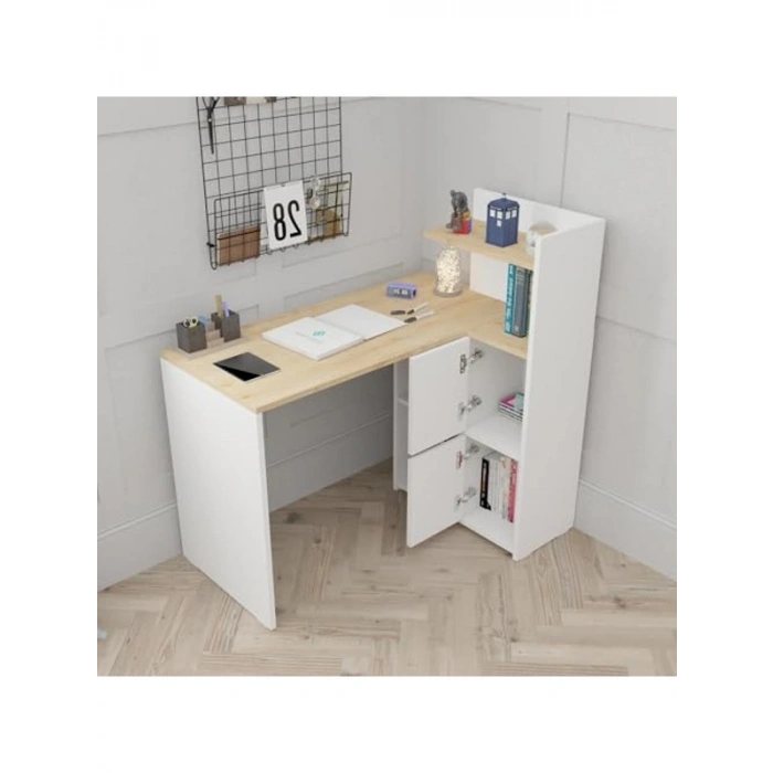 Sol Yönlü Kitaplıklı Dolaplı L Çalışma Masası