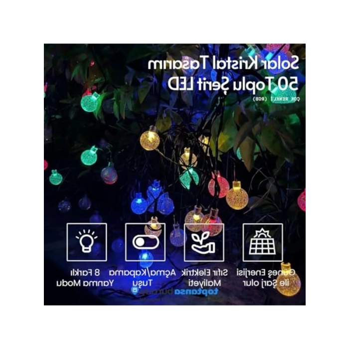 Solar Kristal Top Aydınlatma, 50 LED ve 8 Mod ile Bahçe Süsleme