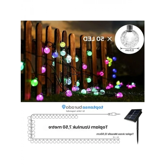 Solar Kristal Top Aydınlatma, 50 LED ve 8 Mod ile Bahçe Süsleme