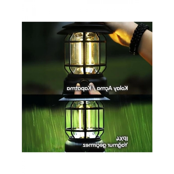 Solar Şarjlı Kamp Lambası, 10W LED, Retro Tasarım