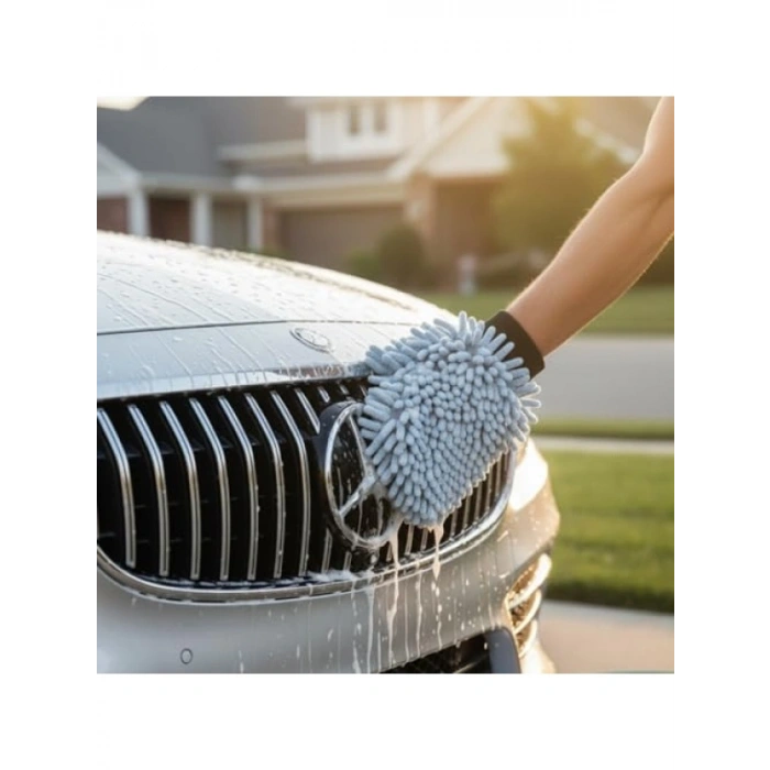 Şönil Mikrofiber Oto Yıkama Eldiveni - Çift Taraflı, Ultra Emici