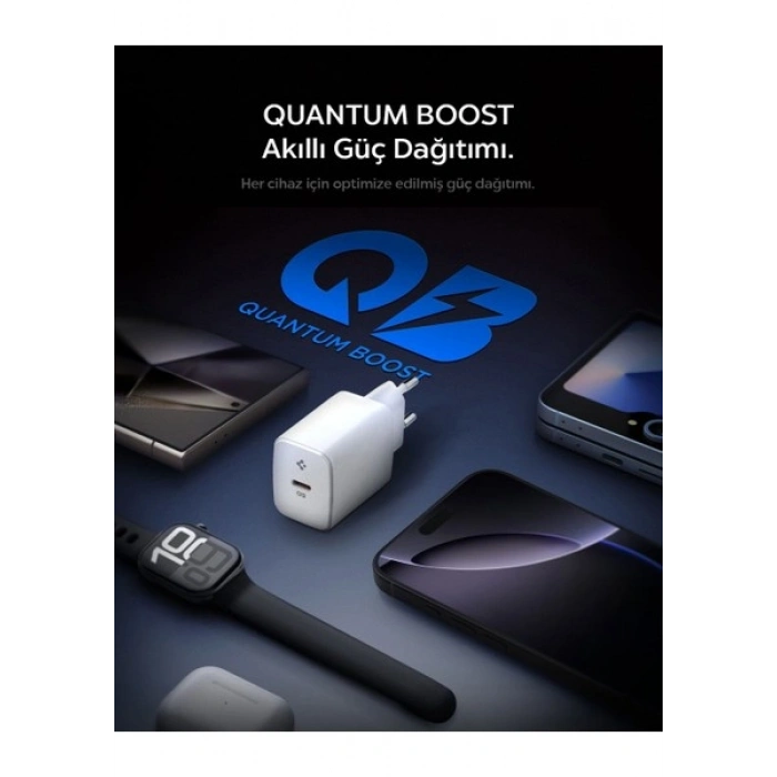 Spigen 20W USB-C Mini Hızlı Şarj Aleti/Şarj Isısını Düşürür GaN Destekli Akım Korumalı Güç Adaptörü iPhone & Android & iPad Type-C EE201 White - ACH08701