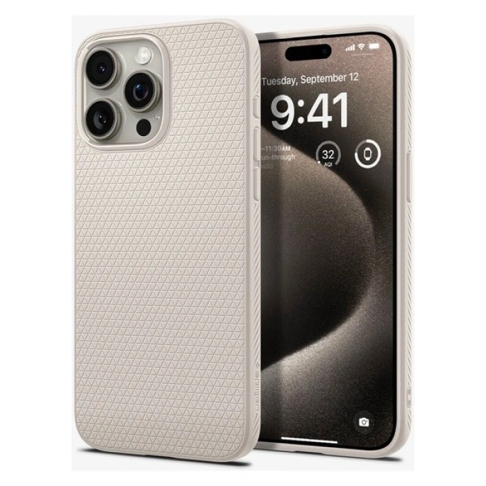 Spigen Apple iPhone 15 Pro Max ile Uyumlu Kılıf Liquid Air Natural Titanium - ACS07212