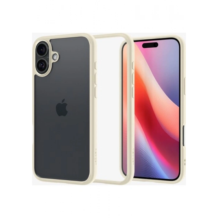 Spigen Apple iPhone 16 Plus ile Uyumlu ince Kılıf Ultra Hybrid Sararmaya Dayanıklı DuraClear™ Hava Kanalı Teknolojisi™ Askeri Sınıf Koruma Mute Beige Şeffaf Kapak - ACS08073