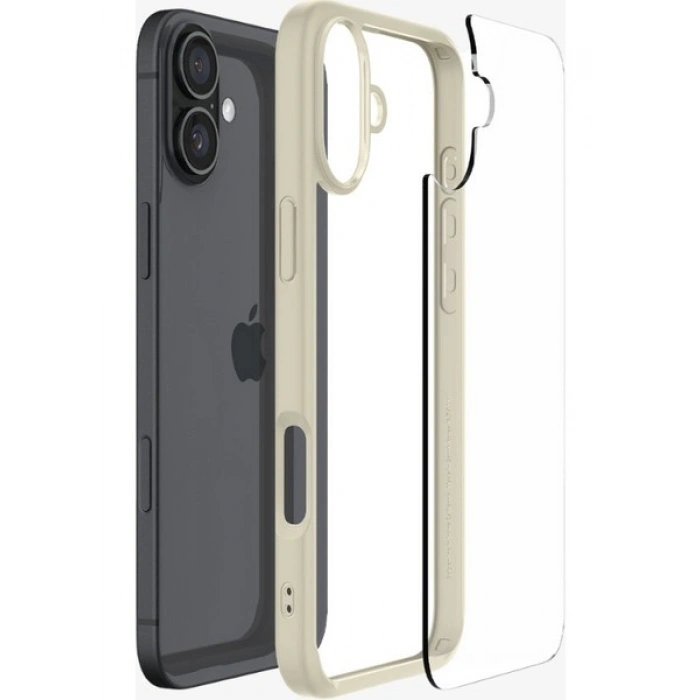 Spigen Apple iPhone 16 Plus ile Uyumlu ince Kılıf Ultra Hybrid Sararmaya Dayanıklı DuraClear™ Hava Kanalı Teknolojisi™ Askeri Sınıf Koruma Mute Beige Şeffaf Kapak - ACS08073