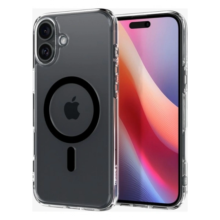 Spigen Apple iPhone 16 Plus ile Uyumlu ince MagSafe Kılıf Ultra Hybrid Sararmaya Dayanıklı DuraClear™ Hava Kanalı Teknolojisi™ Askeri Sınıf Koruma MagFit Black Şeffaf Kapak - ACS08076