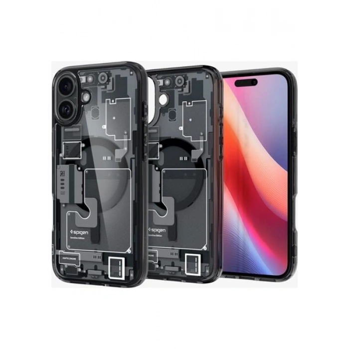 Spigen Apple iPhone 16 Plus ile Uyumlu ince MagSafe Kılıf Ultra Hybrid Sararmaya Dayanıklı DuraClear™ Hava Kanalı Teknolojisi™ Askeri Sınıf Koruma MagFit Zero One Black Tasarım Kapak - ACS08078