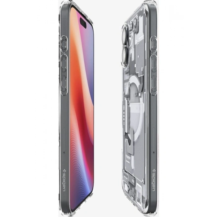 Spigen Apple iPhone 16 Plus ile Uyumlu ince MagSafe Kılıf Ultra Hybrid Sararmaya Dayanıklı DuraClear™ Hava Kanalı Teknolojisi™ Askeri Sınıf Koruma MagFit Zero One Black Tasarım Kapak - ACS08078