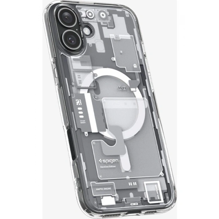 Spigen Apple iPhone 16 Plus ile Uyumlu ince MagSafe Kılıf Ultra Hybrid Sararmaya Dayanıklı DuraClear™ Hava Kanalı Teknolojisi™ Askeri Sınıf Koruma MagFit Zero One White Tasarım Kapak - ACS08079