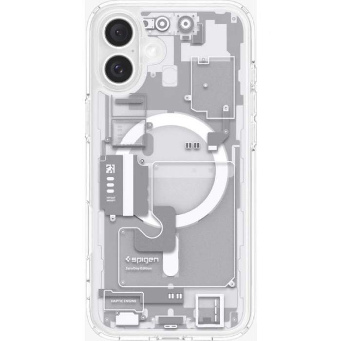 Spigen Apple iPhone 16 Plus ile Uyumlu ince MagSafe Kılıf Ultra Hybrid Sararmaya Dayanıklı DuraClear™ Hava Kanalı Teknolojisi™ Askeri Sınıf Koruma MagFit Zero One White Tasarım Kapak - ACS08079