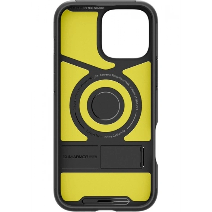 Spigen Apple iPhone 16 Pro ile Uyumlu Ekstra Dayanıklı MagSafe Kılıf Slim Armor Hava Kanalı Teknolojisi™ Askeri Sınıf Koruma MagFit KickStandlı Black Çift Katman Kapak - ACS08164