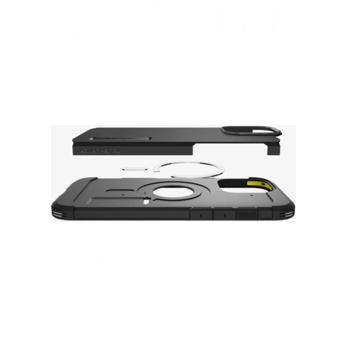 Spigen Apple iPhone 16 Pro ile Uyumlu Ekstra Dayanıklı MagSafe Kılıf Tough Armor Ai T Force Kamera Butonu Hava Kanalı Teknolojisi™ Askeri Sınıf Koruma MagFit KickStandlı Black Katman Kapak - ACS08510