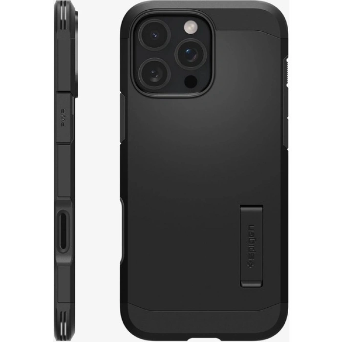 Spigen Apple iPhone 16 Pro ile Uyumlu Ekstra Dayanıklı MagSafe Kılıf Tough Armor Ai T Force Kamera Butonu Hava Kanalı Teknolojisi™ Askeri Sınıf Koruma MagFit KickStandlı Black Katman Kapak - ACS08510